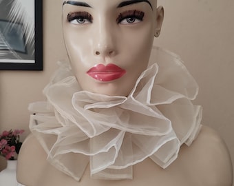 Off write ruffle clown collar, ivory beige adult collar for women