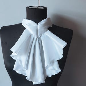 White ruffle collar jabot neck tie cravat, ruffle jabot necktie