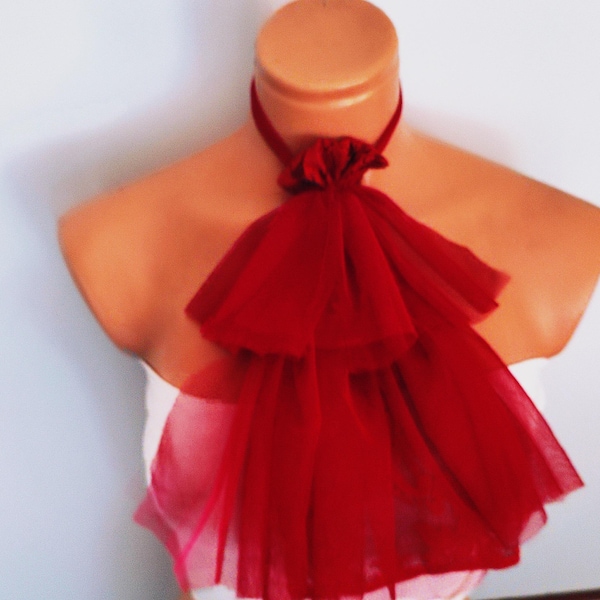 Rote Spitze Krawatte Jabot mit Schleife, Kragen Rote Spitze Jabot