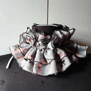 Grau Rüschen abnehmbaren Kragen Vogel gedruckt geschichteten Frauen Stehkragen viktorianischen Kragen