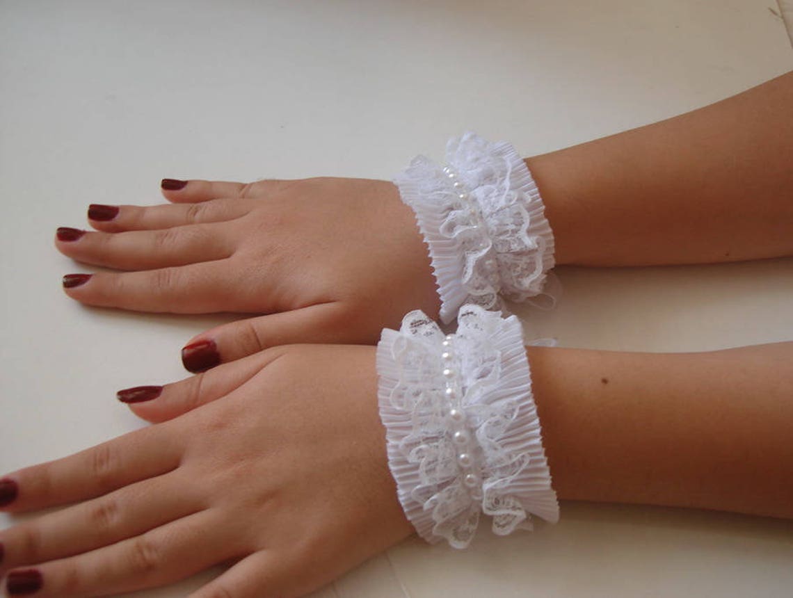 White Lace wrist cuff bracelet White ruffle cuffs White Etsy