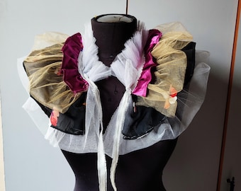 Tulle colorful layered clown collar.  black yellow purple tier neck ruff