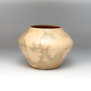 Small Ceramic Vase: Wheel Thrown Earthenware Pottery with Ivory Rutile Terra Sigillata, Blue-to-Red Fire Cloud Effect