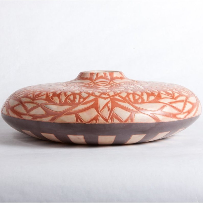 Ceramic Art Vessel Hand Carved Painted Burnished Geometric Etsy