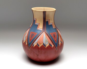 Ceramic Vase - Wheel thrown Southwestern Geometric Design, Earthenware Pottery