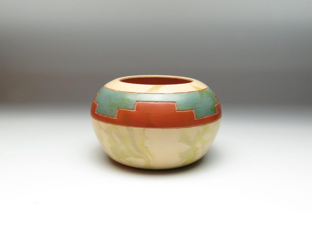 Wheel Thrown Earthenware Pottery With Southwestern Geometric Design ...