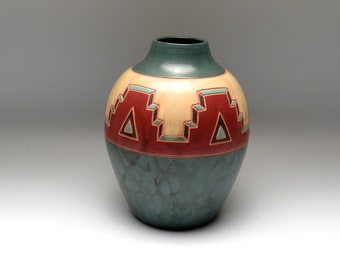 Ceramic Vase - Wheel thrown Southwestern Geometric Design, Earthenware Pottery