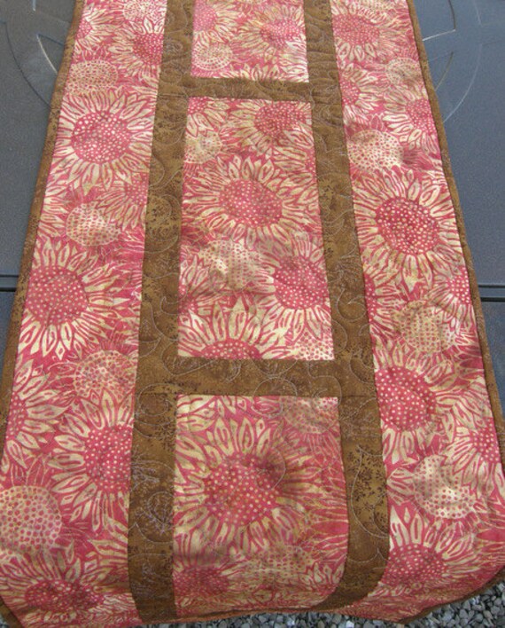 Quilted Table Runner Sunflower Batik Red Quilt Image 0