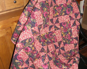 Lap Quilt Red Black, Quilted Throw Red Black Floral, Red Black Quilt, Patchwork Throw Quilt, Red Black Floral Quilt, Quiltsy Handmade