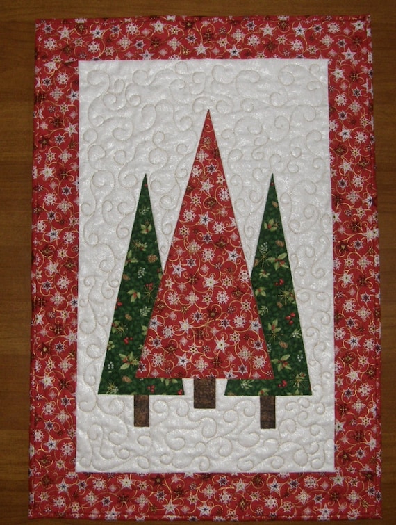 Christmas Trees Quilted Wall Hanging Red Green Quilt Quilted Etsy