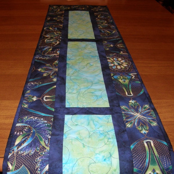 Modern Quilted Table Runner, Contemporary Royal Blue Aqua Table Runner Quilt,  Formal Table Runner,  Modern Table Runner, Tropical Decor