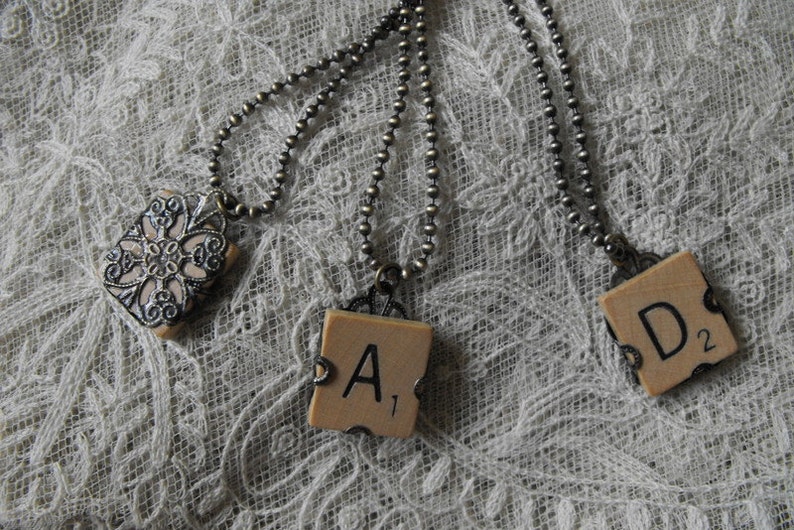 Vintage Scrabble Necklace Letter M Tile Antique Brass Chain & Etsy