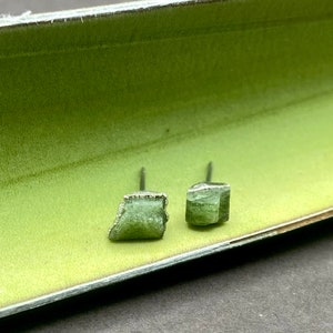 Tourmaline Earrings | Tourmaline Studs | Raw Green Tourmaline Earrings | Rough Stone Earrings | Electroformed Jewelry | October Birthstone