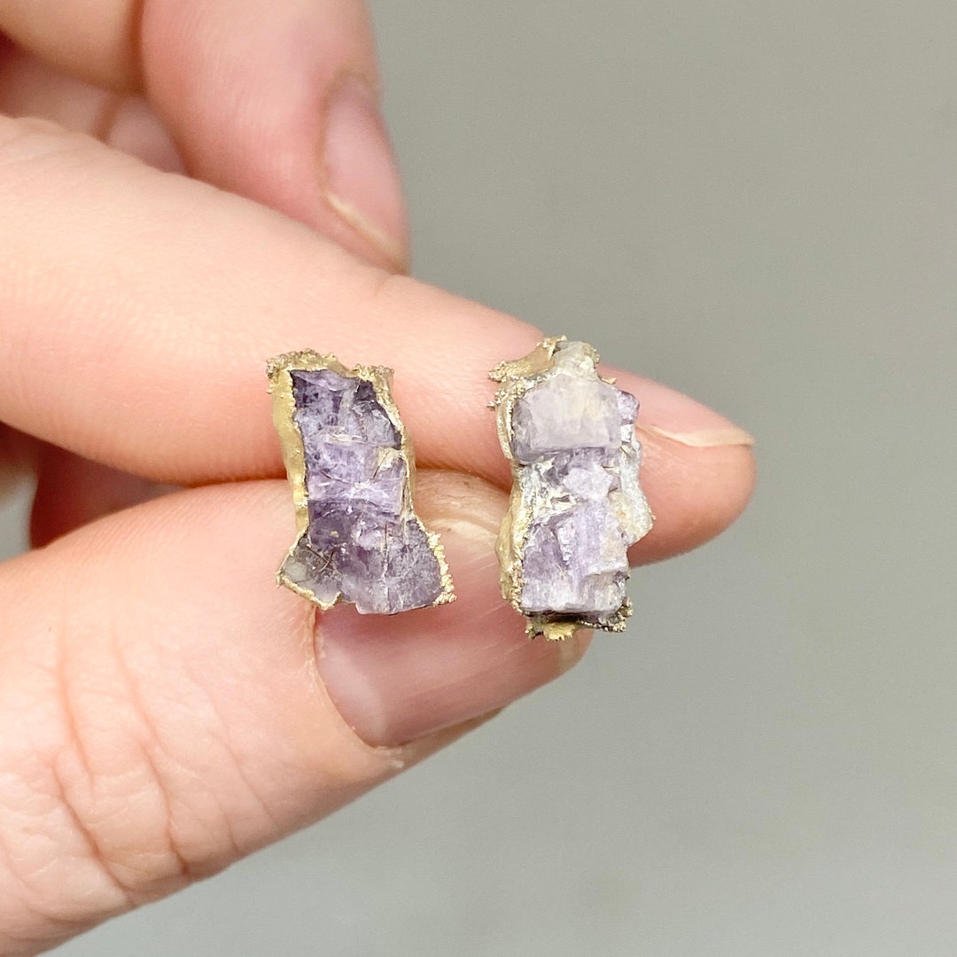 Fluorite on Barite Earrings Fluorite on Barite Stud Earrings Raw