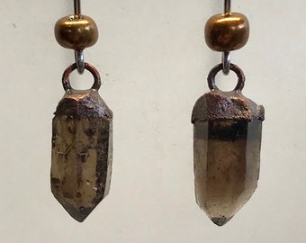 Colorado Smoky Quartz Earrings | Smoky Quartz Dangle Earrings | Raw Smoky Quartz Earrings | Rough Stone Earrings | Electroformed Jewelry