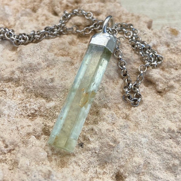 Heliodor Pendant | Heliodor Necklace | Yellow-Green Crystal | Gemstone Necklace | Raw Stone Jewelry | Electroformed Jewelry