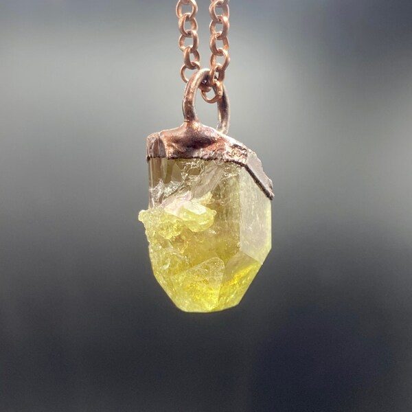 Vesuvianite Pendant | Vesuvianite Necklace | Yellow-Green Crystal Necklace | Gemstone Necklace | Raw Stone Jewelry | Electroformed Jewelry