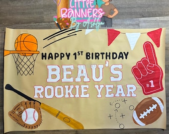 Hand Painted Sports 1st Birthday Banner: Baseball, Football, Basketball
