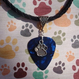 Paw Print Necklace, Animal Lover Guitar Pick Jewelry,Triangle Silver Bail, Custom Color & Size, Gift Pet Lover, Dog, Cat image 1