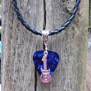 Guitar Pick Necklace, Choice 12 Colors, Tibetan Silver Braid Bail, Custom Size, Musical Instrument, Guitar Charm, Braided Cord image 4