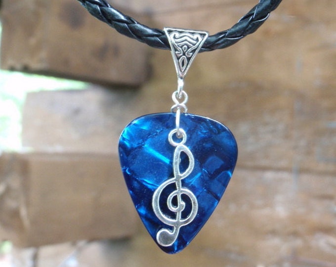 Treble Clef Necklace, Music Note Chain, Musical Guitar Pick Jewelry, Tibetan Silver Triangle Bail