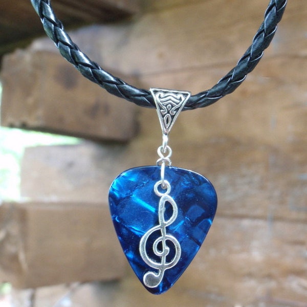 Treble Clef Necklace, Music Note Chain, Musical Guitar Pick Jewelry, Tibetan Silver Triangle Bail