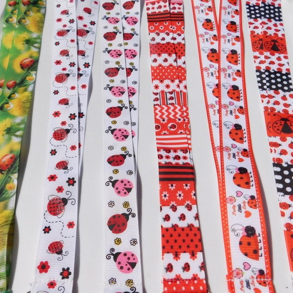 3 Yards - Ladybug - Grosgrain Ribbon - Your Choice Style - Single Sided 7/8", 1"