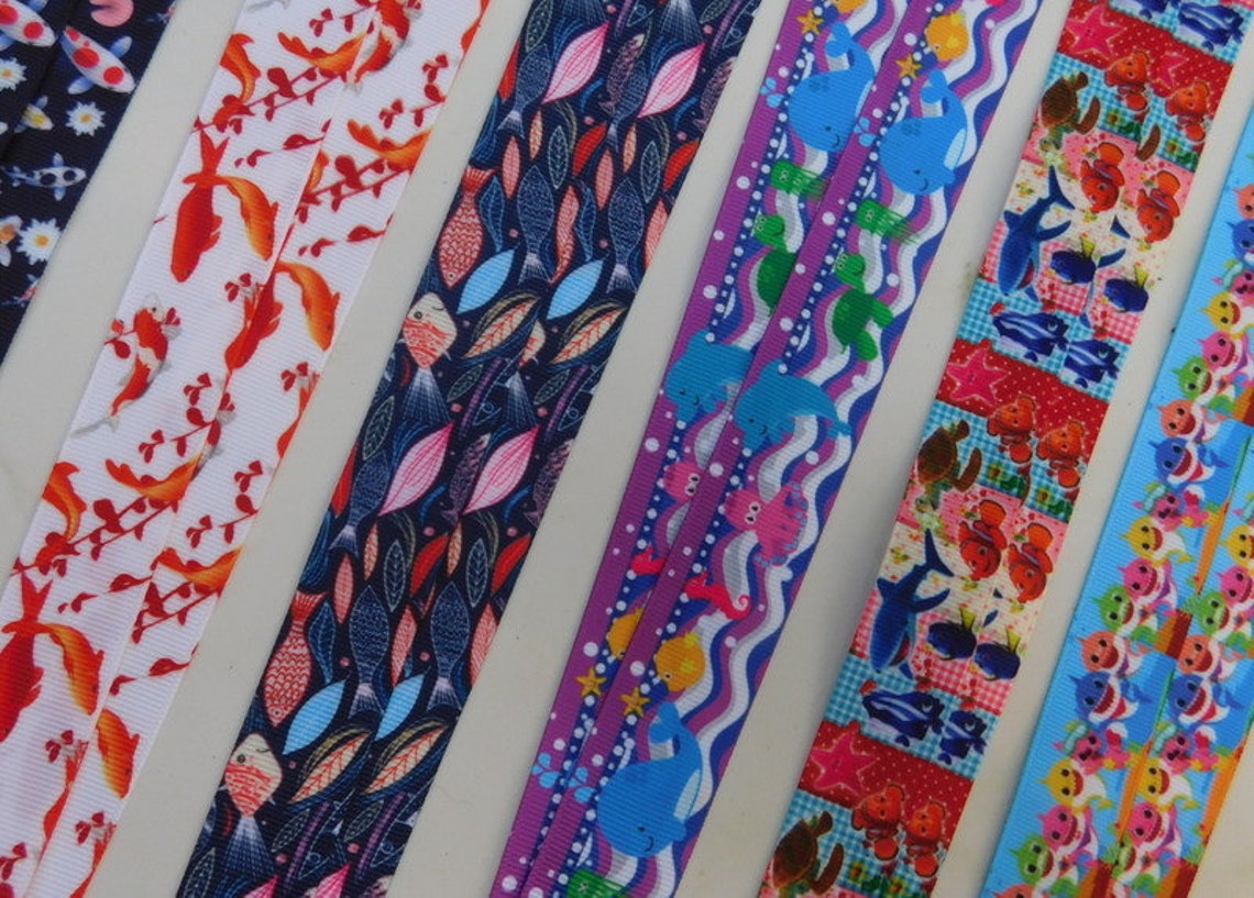 3 Yards - Cute Oceans & Sharks - Grosgrain Ribbon - Your Choice Style ...