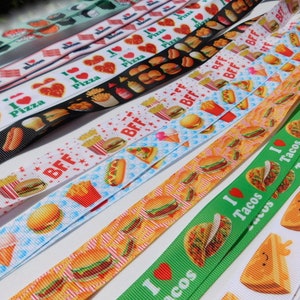 Snacks Food  - ID Lanyard - Burger Fries Taco Pizza Sushi Bacon Grilled Cheese, Single Sided Ribbon, Breakaway, Adult Child
