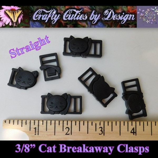 Cat Breakaway s 3/8" (10mm) - Straight or Curved - Kitty Face Safety Buckle for Cat Collar, Mask Holder, Mask or ID Lanyard, Ribbon, Fabric