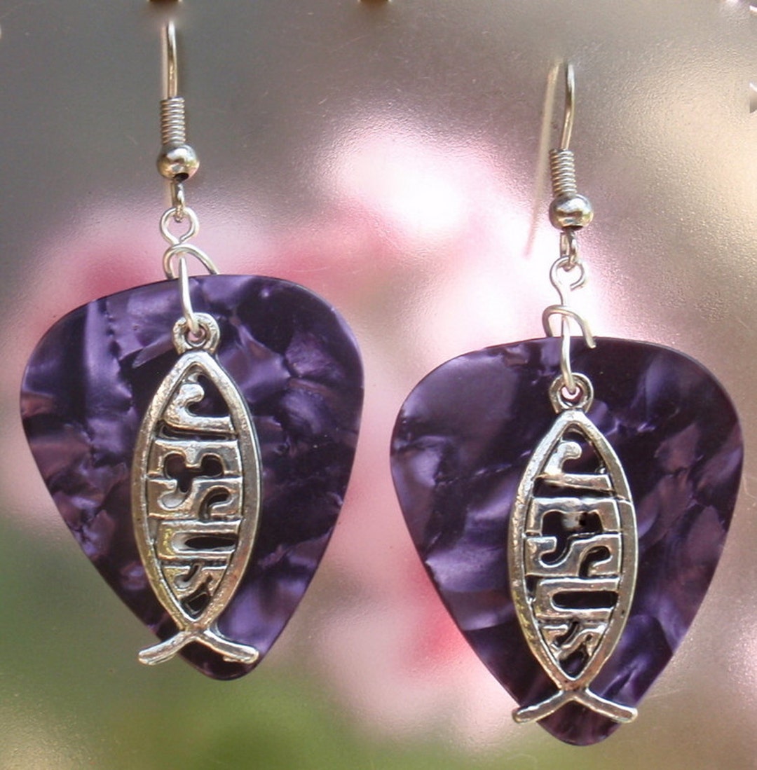 Jesus Fish Earrings Ichthys Christian Guitar Pick Jewelry Etsy
