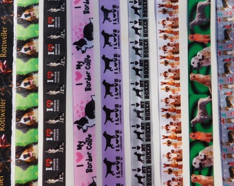 3 yards - Large Dogs #2 Rottweiler, St Bernard, Lab, Border Collie, Boxer , Labrador Retriever- Grosgrain Single Sided Ribbon - 7/8", 1"