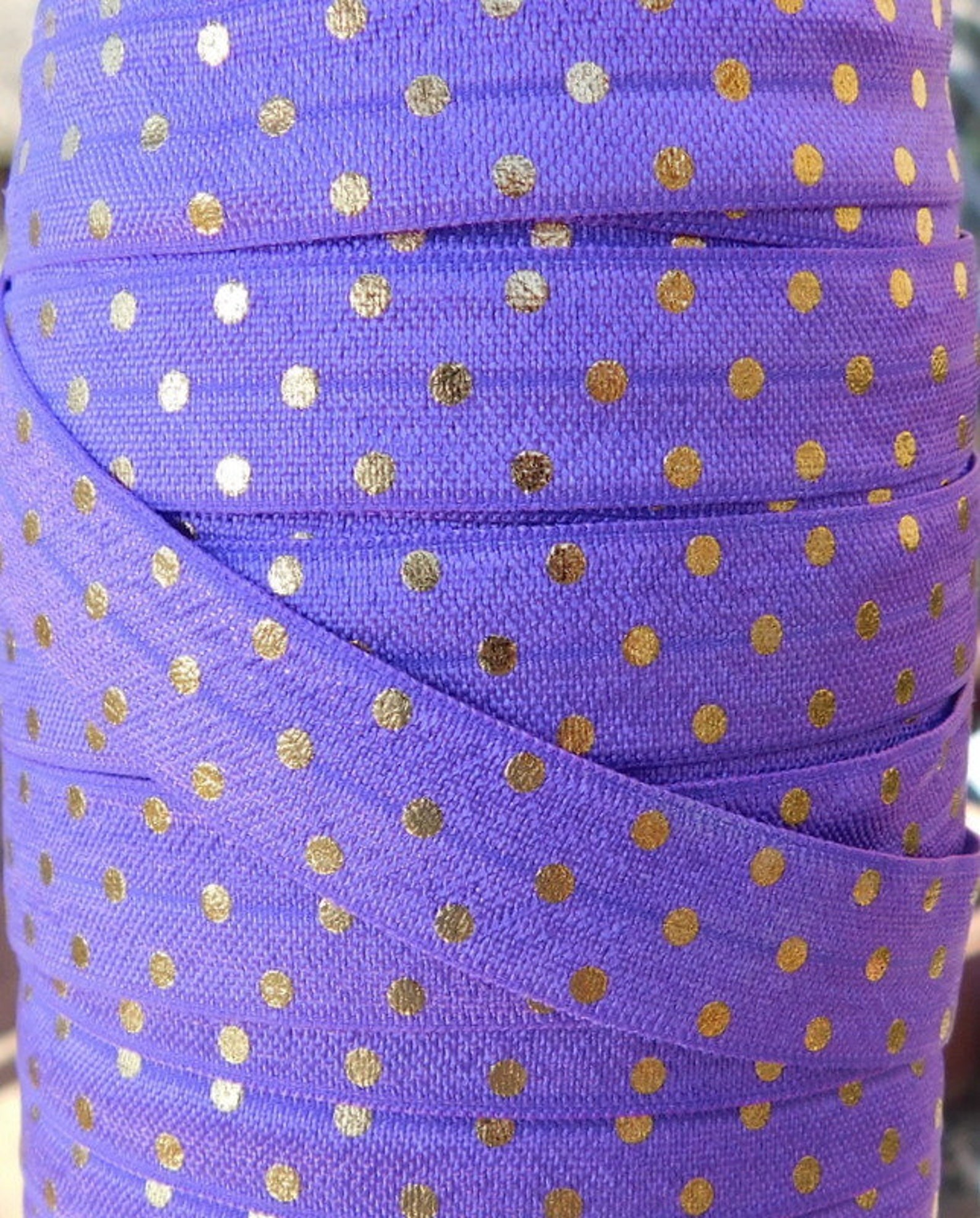 FOE Ribbon Gold Polka Dot 5/8 16mm Printed Fold Over Elastic by Yard