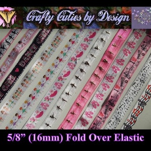 FOE Ribbon - Music & Dance - 5/8" 16mm - Printed Fold Over Elastic by Yard for Mask Extenders, Hair Ties, Bracelets, Headbands, Trim