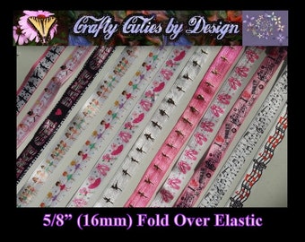 FOE Ribbon - Music & Dance - 5/8" 16mm - Printed Fold Over Elastic by Yard for Mask Extenders, Hair Ties, Bracelets, Headbands, Trim