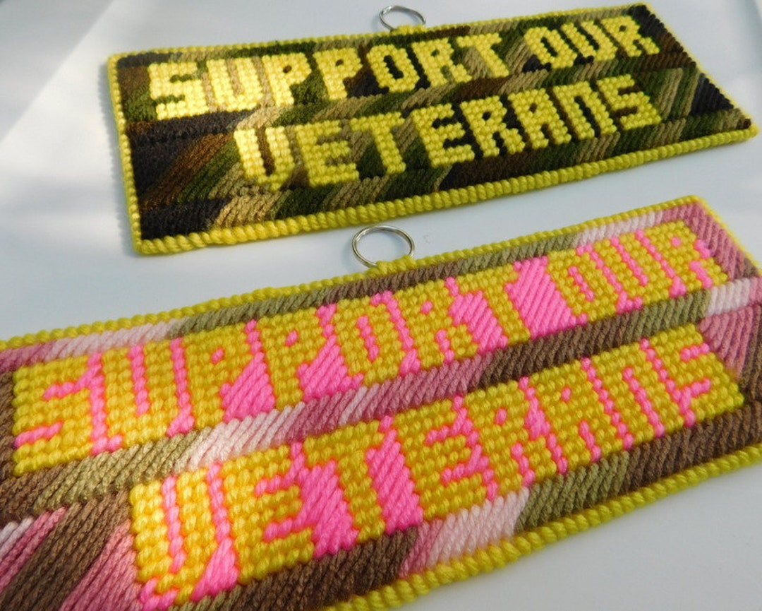 Support Our Veterans Needlepoint Door Wall Sign Choice Green Camo or ...