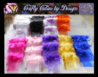 Feather Organza Bags Choice 3 Sizes in 6pk 12pk 24pk 50pk Cosmetic Favor Pouch - Fushia Pink Blue White Black Lt & Dk Purple Orange Yellow