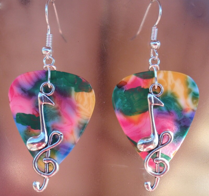Eighth Music Note Treble Clef Earrings, Musical Guitar Pick