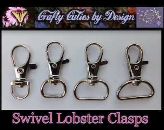 Swivel Lobster Clasp with D Ring - Rotating - 9mm, 13mm, 20mm, 25mm for 3/8" to 1" Ribbon, Fabric, Webbing to make Jewelry, Lanyard, Key Fob