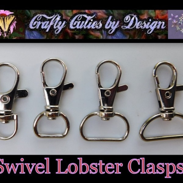 Swivel Lobster Clasp with D Ring - Rotating - 9mm, 13mm, 20mm, 25mm for 3/8" to 1" Ribbon, Fabric, Webbing to make Jewelry, Lanyard, Key Fob