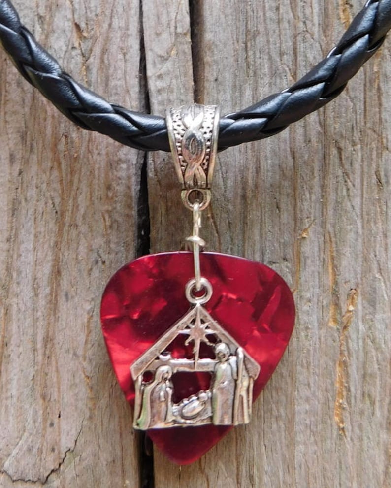 Nativity Scene Braid Necklace Guitar Pick Christian Jewelry Etsy