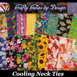Birds & Flowers Cooling Neck Ties, Choice Color - Reusable, Washable - Summer Heat Relief Gel Scarves