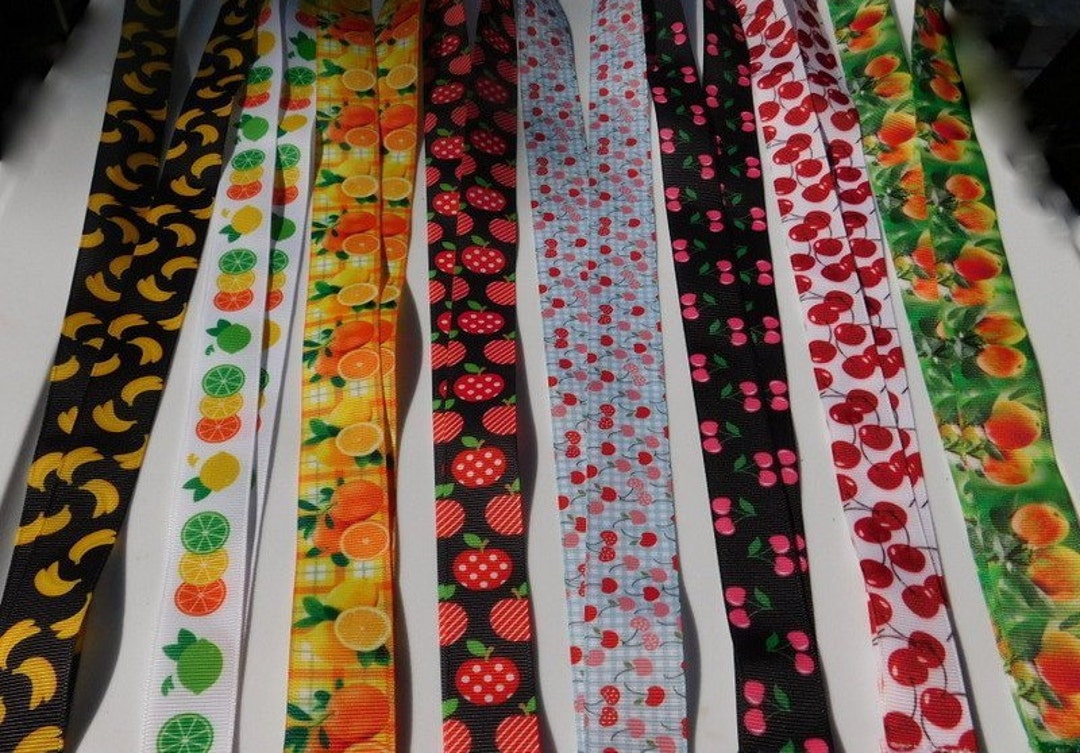 3 Yards - Fruit Apples Oranges Lemons Cherries Bananas - Grosgrain ...