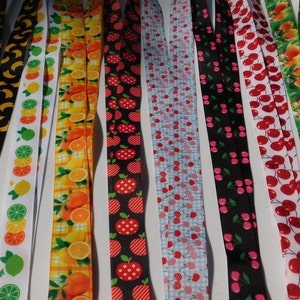 3 Yards - Fruit Apples Oranges Lemons Cherries Bananas - Grosgrain Ribbon - Your Choice Style - Single Sided 7/8&quot;, 1&quot;