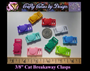 Color Cat Breakaway 3/8" (10mm) - Kitty Face Safety Buckle for Cat Collar, Mask Holder, Mask or ID Lanyard, Ribbon, Fabric