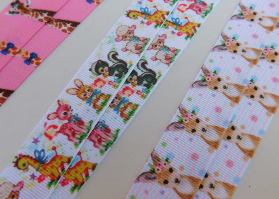 3 Yards - Cute Wildlife 3 Animals - Grosgrain Ribbon - Your Choice ...
