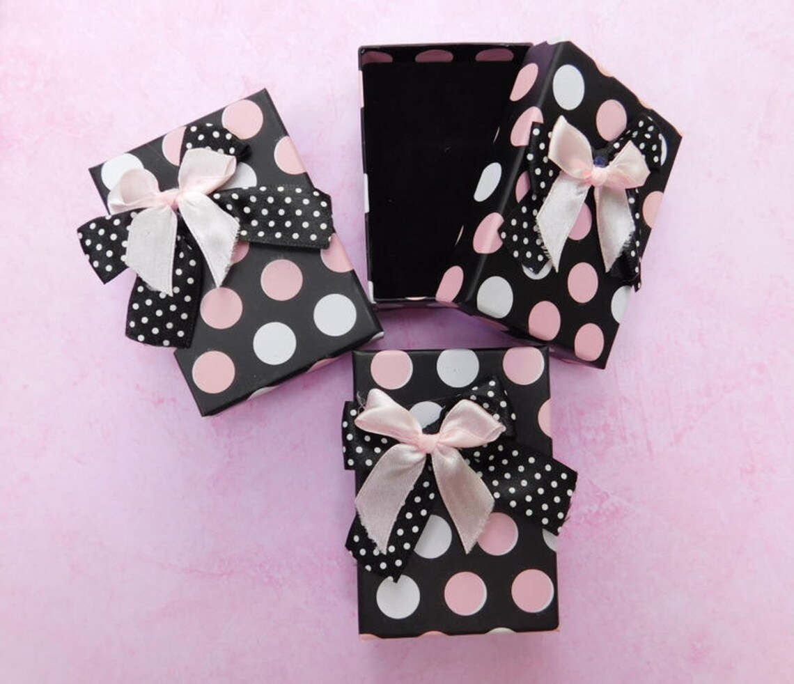 Black Pink Polka Dot Jewelry Box Choice Size Ring 2 Etsy