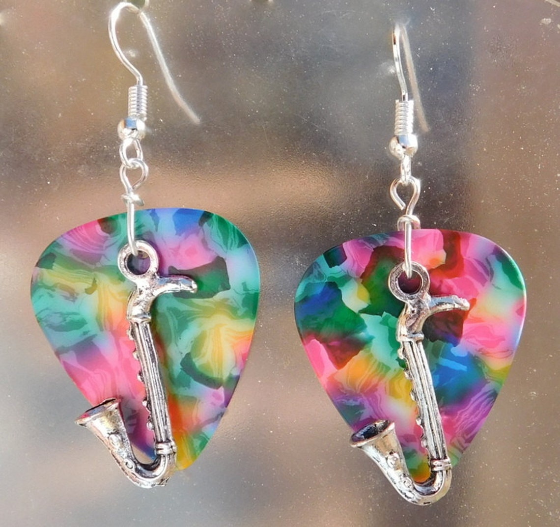 Saxophone Earrings Musical Guitar Pick Jewelry Choice 12 Etsy