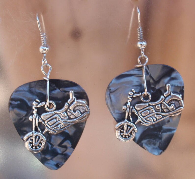 Motorcycle Earrings Biker Guitar Pick Jewelry Silver Etsy