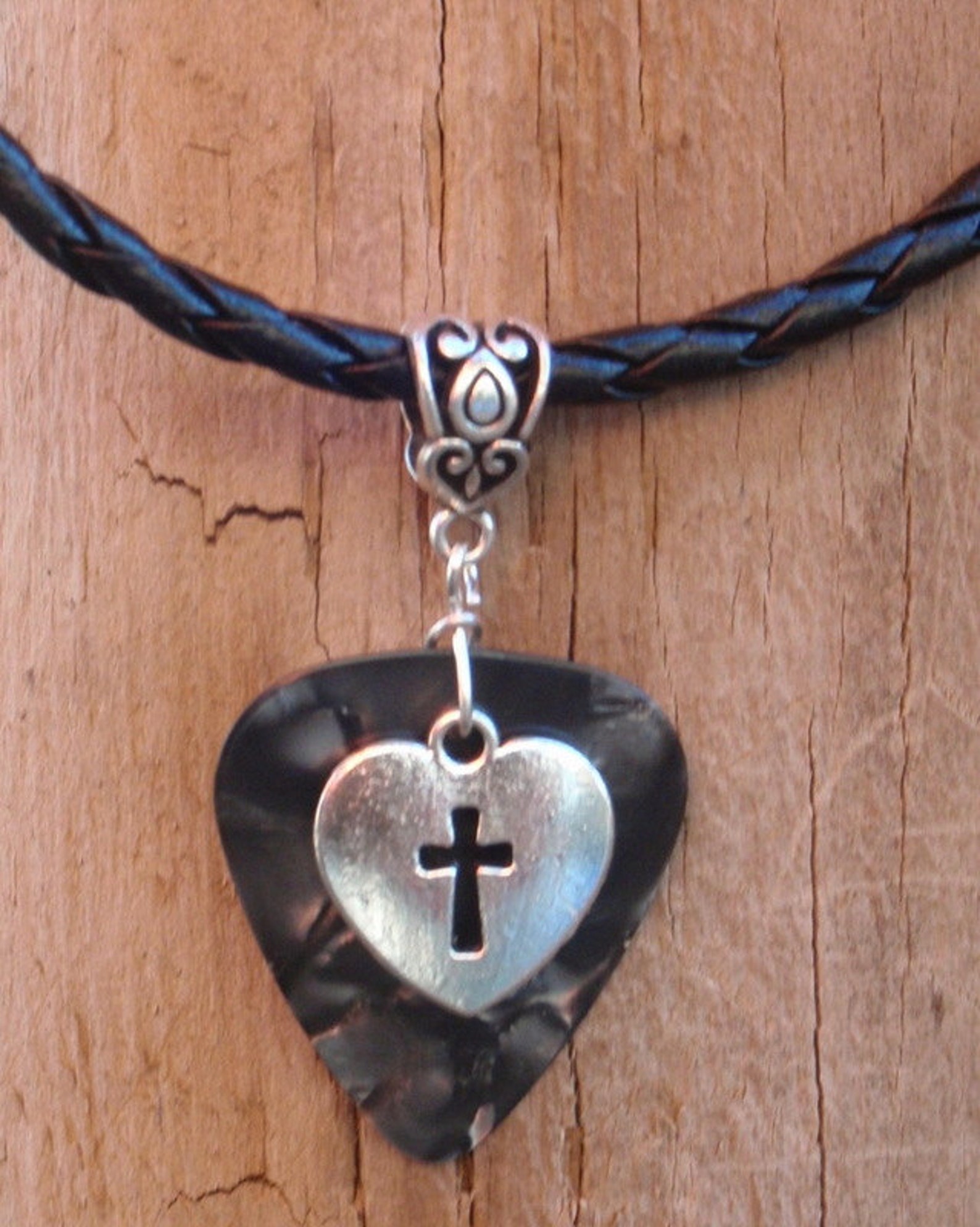 Heart Cross Necklace Christian Guitar Pick Jewelry Tibetan Etsy